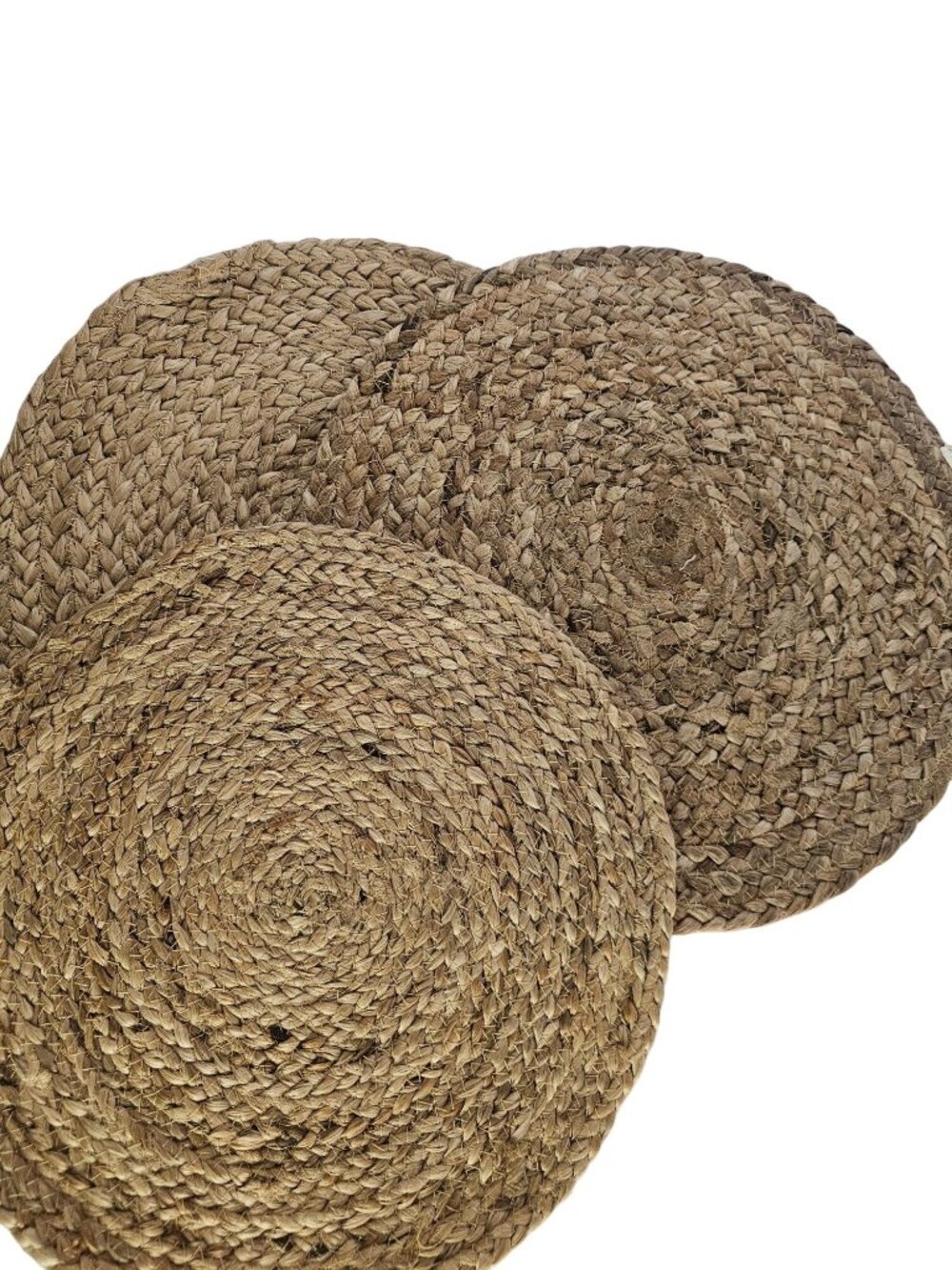 3 Braided Hemp Rope Placemats 16" Stitched Coils Table Mats farmhouse cottage